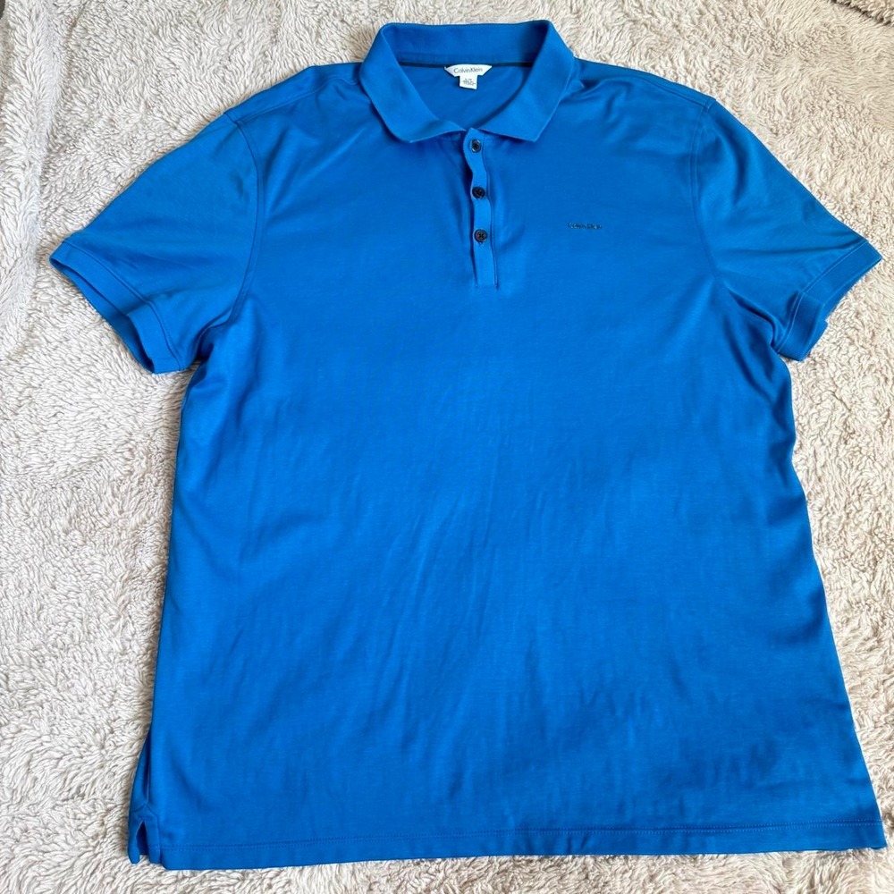Calvin Klein Men's Large Blue 100% Cotton Polo Shirt Short Sleeve Classic